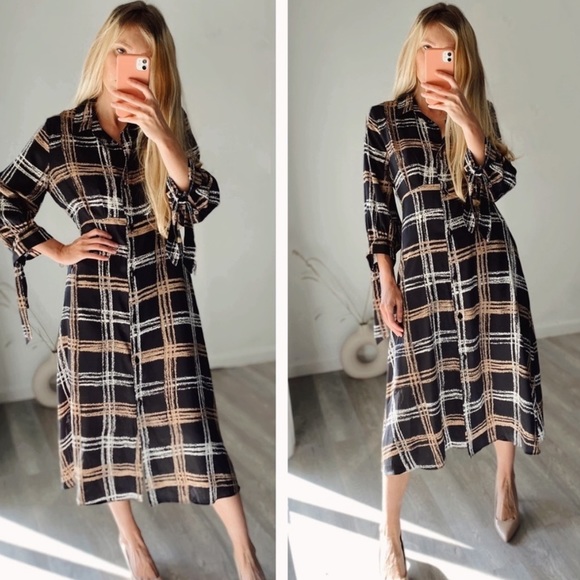 New Zara ZARA PLAID SHIRT DRESS TIE CUFF - Picture 1 of 13